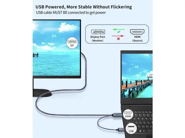Alt view image 9 of 12 - 3.3FT HDMI Male to DP Male Cable with USB Power, 4K@60Hz 2K@120Hz 1080P@165Hz for PS5, Xbox, Switch, Laptop