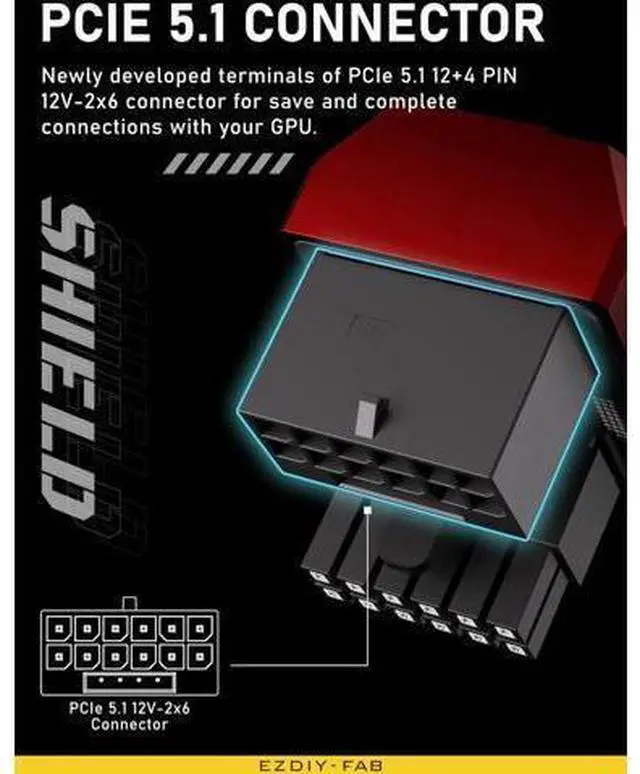 Alt view image 11 of 14 - Aomoproing PCIe 5.0 Adapter - 600W 12+4pin, 16pin 12VHPWR GPU Power Connector, 12V-2x6 GPU Adapter,180 Degree Right Angle - Compatible with RTX 3090Ti, 4070Ti, 4080, 4090 GPU - RVS Type, Red, 1 Pack