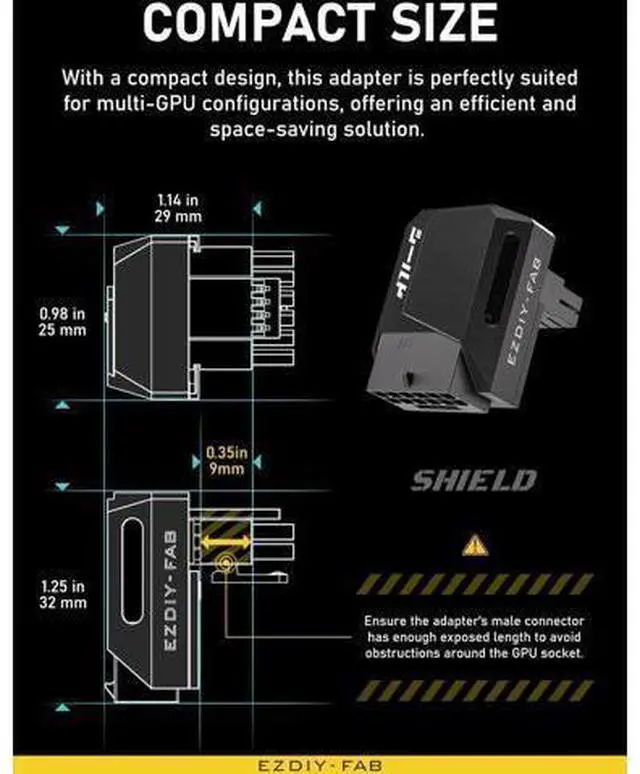 Alt view image 9 of 12 - Aomoproing PCIe 5.0 Adapter - 600W 12+4pin,16pin 12VHPWR GPU Power Connector,12V-2x6 GPU Adapter,90 Degree Right Angle - Compatible with RTX 3090Ti, 4070Ti, 4080, 4090 GPU -STD Type, Black, 1 Pack