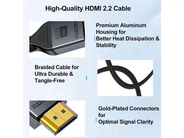 Alt view image 13 of 14 - 16K HDMI 2.2 Cable 6.6FT, 96Gbps Ultra High Speed 16K@60Hz 8K@120Hz 4K@480Hz HDMI Cord, HDCP 2.3 & HDR10 HDMI Cables for PS5/Xbox Series X|S/Roku TV/Gaming PC/Monitor/Blu-ray/Projector