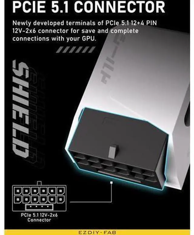 Alt view image 10 of 14 - Aomoproing PCIe 5.0 Adapter - 600W 12+4pin,16pin 12VHPWR GPU Power Connector,12V-2x6 GPU Adapter,90 Degree Right Angle - Compatible with RTX 3090Ti, 4070Ti, 4080, 4090 GPU - RVS Type, White, 1 Pack