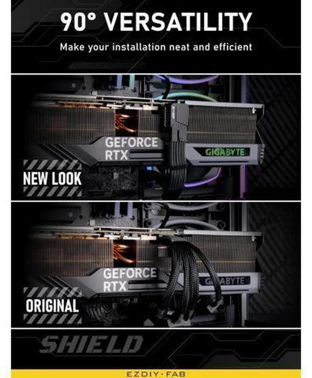 Alt view image 9 of 12 - Aomoproing PCIe 5.0 Adapter - 600W 12+4pin,16pin 12VHPWR GPU Power Connector,12V-2x6 GPU Adapter,90 Degree Right Angle - Compatible with RTX 3090Ti, 4070Ti, 4080, 4090 GPU - RVS Type, Black, 1 Pack