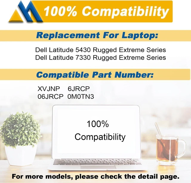 Alt view image 12 of 14 - 53.5Wh XVJNP 0M0TN3 Laptop Battery Replacement for Dell Latitude 5430 7330 Rugged Latitude Series P148G P148G001 P149G P149G001 6JRCP 06JRCP M0TN3 KD1CT 451-BCWQ 11.4V 4457mAh