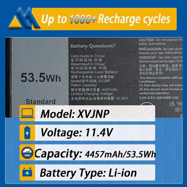 Alt view image 9 of 14 - 53.5Wh XVJNP 0M0TN3 Laptop Battery Replacement for Dell Latitude 5430 7330 Rugged Latitude Series P148G P148G001 P149G P149G001 6JRCP 06JRCP M0TN3 KD1CT 451-BCWQ 11.4V 4457mAh