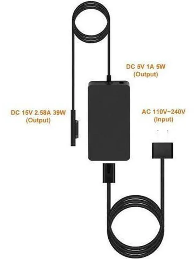 Alt view image 11 of 14 - 15V 2.58A Surface 44W Power Supply for Surface Pro 6 Charger Surface Laptop 2 Pro 5 Pro 4 Pro 3 Go Microsoft 1800 Surface 44W Power Ac Adapter Cord with 5V USB Port and US Extension Cord