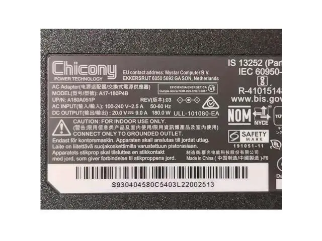 Alt view image 4 of 4 - 20V 9A 180W CHICONY A17-180P4B A180A051P AC Adapter For MSI GF65 THIN 10UE WS66 WS75 Gaming Laptop Power Supply Charger