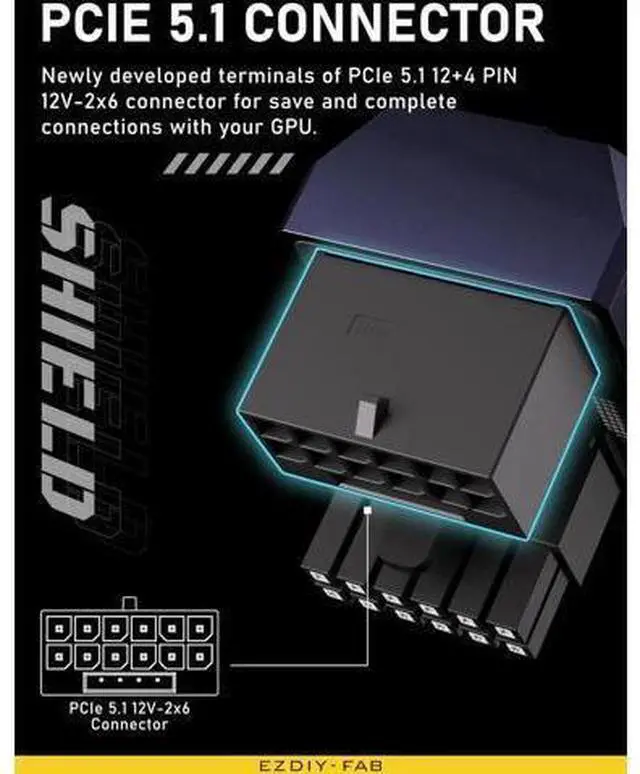 Alt view image 10 of 14 - Aomoproing PCIe 5.0 GPU Power Adapter - 600W 12+4pin, 16pin 12VHPWR Connector, 12V-2x6 GPU Adapter, 180 Degree Right Angle - Compatible with RTX 3090Ti, 4070Ti, 4080, 4090 - RVS Type, Purple, 1 Pack