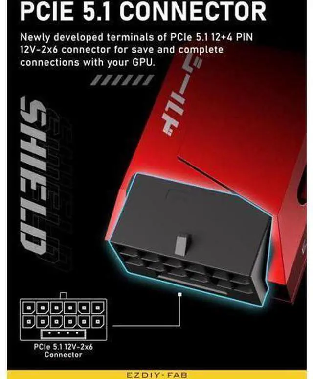 Alt view image 11 of 14 - Aomoproing PCIe 5.0 Adapter - 600W 12+4pin,16pin 12VHPWR GPU Power Connector,12V-2x6 GPU Adapter,90 Degree Right Angle - Compatible with RTX 3090Ti, 4070Ti, 4080, 4090 GPU - STD Type, Red, 1 Pack