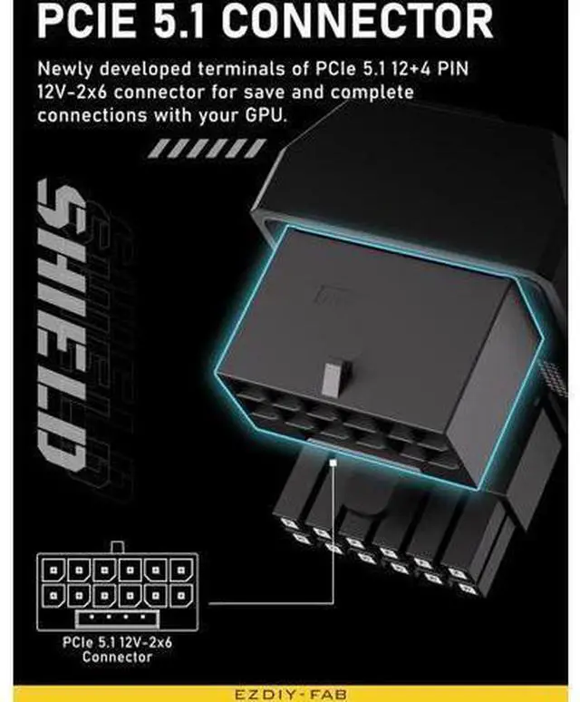 Alt view image 12 of 14 - PCIe 5.0 Adapter - 600W 12+4pin, 16pin 12VHPWR GPU Power Connector, 12V-2x6 GPU Adapter,180 Degree Right Angle - Compatible with RTX 3090Ti, 4070Ti, 4080, 4090 GPU - STD Type, Black, 1 Pack