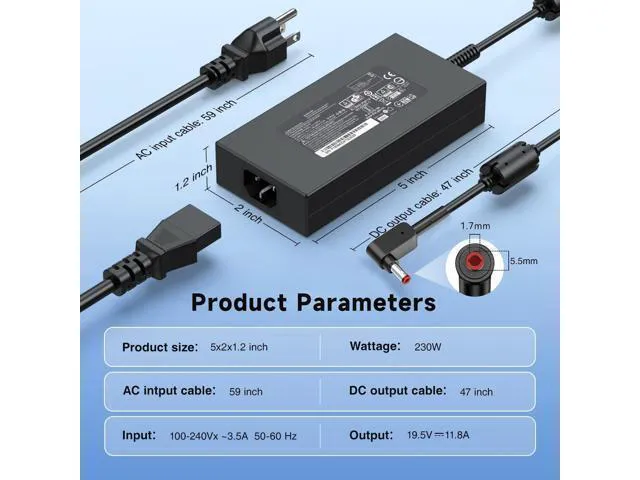 Alt view image 9 of 10 - amguog 230W Laptop Charger Compatible with acer Predator Helios Neo 16 PHN16-71 Nitro 5 AN517-42-R85S Helios 300 19V.5 11.8A AC Adapter