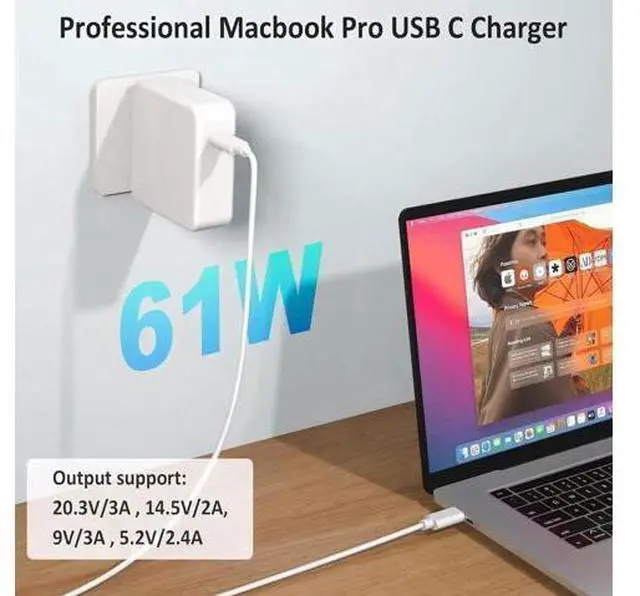 Alt view image 10 of 14 - Replacement for Mac Book Pro Charger 61W USB C Charger Power Adapter for MacBook Pro 13 Inch/12 Inch 2021 2020 2019 2018 2017 2016 for Mac Book MacBook Air 13/12 Inch Type C Power Cord Supply