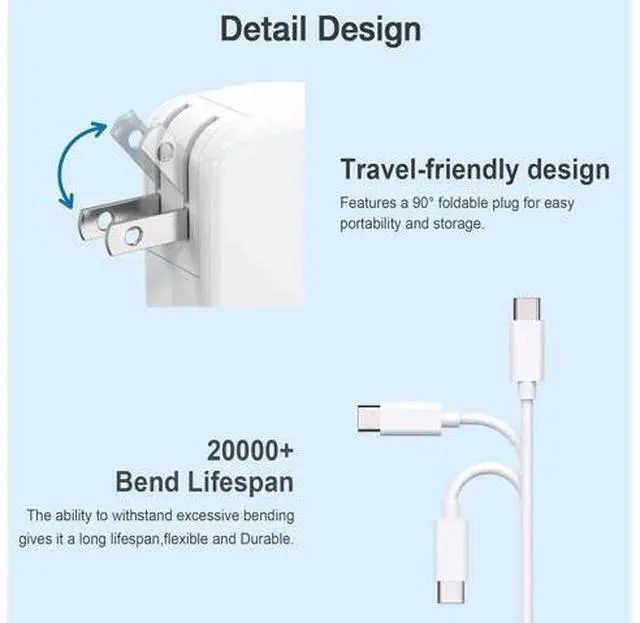 Alt view image 14 of 14 - Replacement for Mac Book Pro Charger 61W USB C Charger Power Adapter for MacBook Pro 13 Inch/12 Inch 2021 2020 2019 2018 2017 2016 for Mac Book MacBook Air 13/12 Inch Type C Power Cord Supply