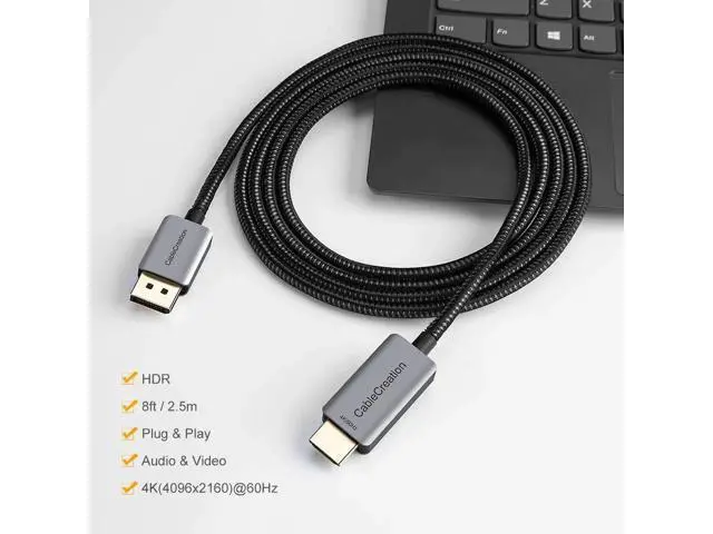 Alt view image 10 of 14 - 8FT Active DP 1.4 to HDMI Braided Cable Unidirectional, Supports 4K@60Hz 2K/1080P@144Hz HDR Eyefinity Multi-Display, Aluminum Shell