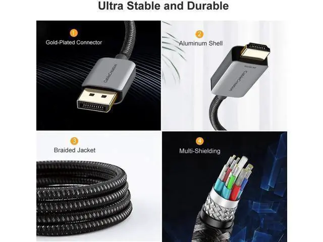Alt view image 12 of 14 - 8FT Active DP 1.4 to HDMI Braided Cable Unidirectional, Supports 4K@60Hz 2K/1080P@144Hz HDR Eyefinity Multi-Display, Aluminum Shell