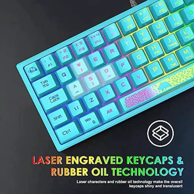 Alt view image 10 of 14 - 60% Gaming Keyboard and Mouse Combo Rainbow LED Backlit Keyboard with 61 Keys Membrane Mini Portable Ergonomic Design Ultralight Gaming Mouse 6400 DPI,Gaming Mouse Pad for Windows PC Gamers(Blue)