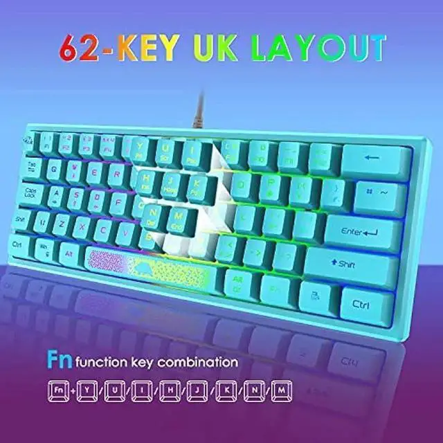 Alt view image 12 of 14 - 60% Gaming Keyboard and Mouse Combo Rainbow LED Backlit Keyboard with 61 Keys Membrane Mini Portable Ergonomic Design Ultralight Gaming Mouse 6400 DPI,Gaming Mouse Pad for Windows PC Gamers(Blue)