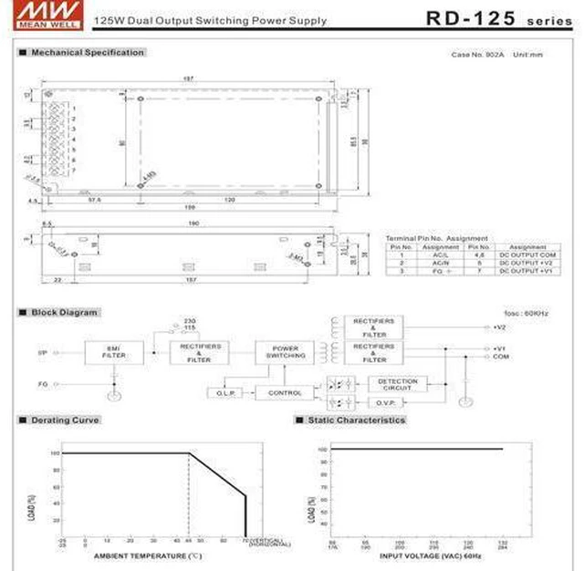 Alt view image 14 of 14 - Mean Well 125W Dual Output Switching Power Supply Pc Convert-A-Bench Laboratory Dc Power Supply Semi Modular (RD-125-1248 138W/Dual Output Supply)