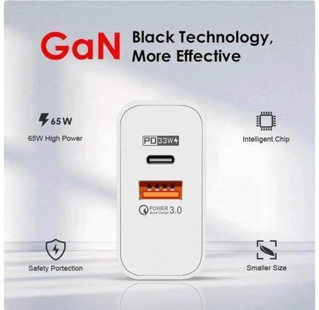 Alt view image 6 of 6 - 65W Gallium nitride Fast Charger Dual port PD computer for Apple iPhone 15/14/ charging head