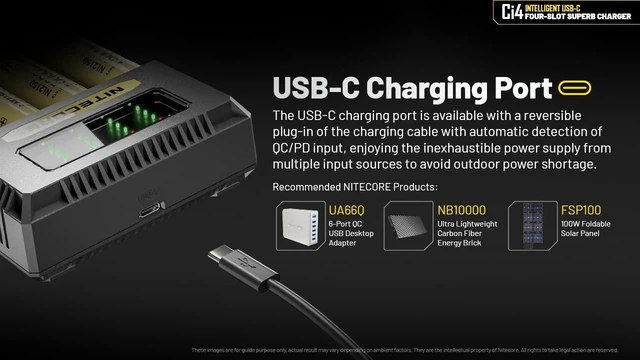 Alt view image 12 of 14 - Ci4 Four Bay Universal Battery Charger Support 16340 14500 18650 21700 Lithium Ion AA AAA Ni-MH Ni-CD, USB QC PD with Lumentac Battery Organizer