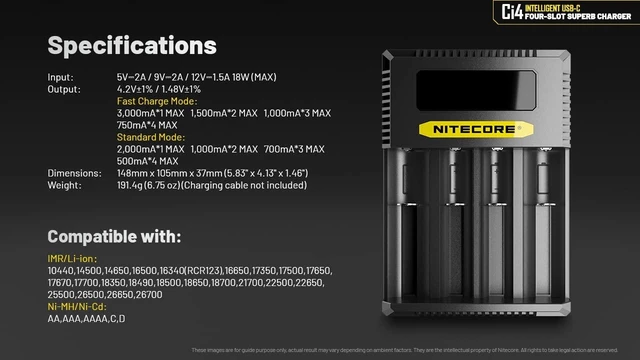 Alt view image 13 of 14 - Ci4 Four Bay Universal Battery Charger Support 16340 14500 18650 21700 Lithium Ion AA AAA Ni-MH Ni-CD, USB QC PD with Lumentac Battery Organizer