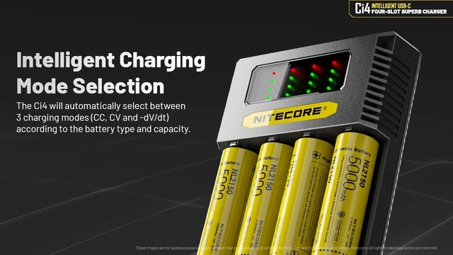 Alt view image 14 of 14 - Ci4 Four Bay Universal Battery Charger Support 16340 14500 18650 21700 Lithium Ion AA AAA Ni-MH Ni-CD, USB QC PD with Lumentac Battery Organizer
