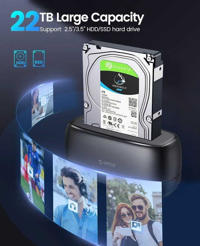 Alt view image 9 of 14 - Hard Drive Docking Station for USB C 2.5/3.5 SSD HDD SATA I II III External Hard Drive Dock 22TB 2 in-1 Type C to USB A Cable (DD18C3)