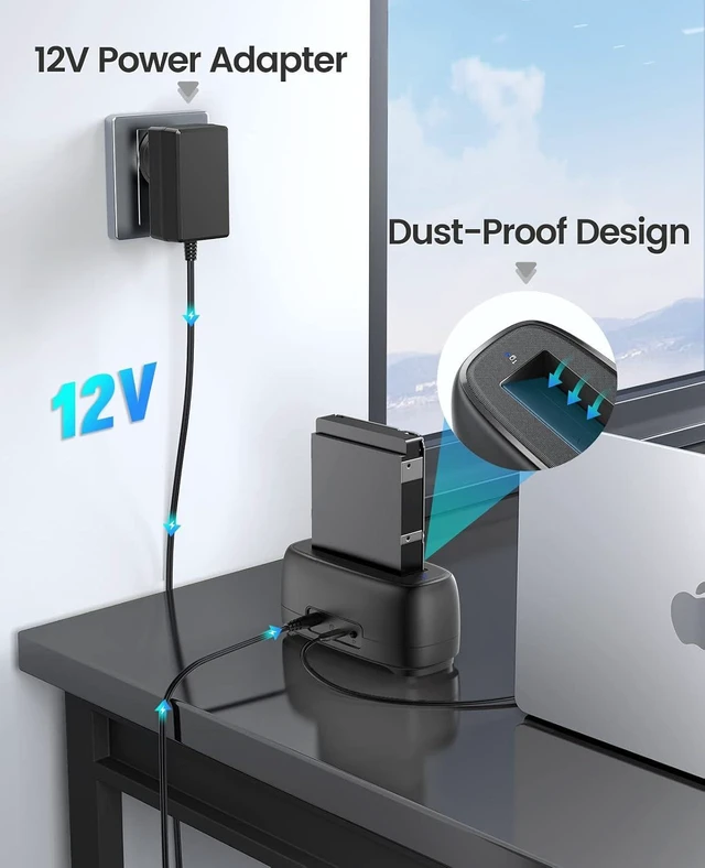 Alt view image 12 of 14 - Hard Drive Docking Station for USB C 2.5/3.5 SSD HDD SATA I II III External Hard Drive Dock 22TB 2 in-1 Type C to USB A Cable (DD18C3)