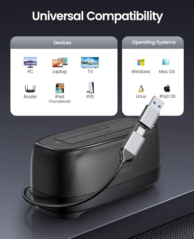 Alt view image 13 of 14 - Hard Drive Docking Station for USB C 2.5/3.5 SSD HDD SATA I II III External Hard Drive Dock 22TB 2 in-1 Type C to USB A Cable (DD18C3)
