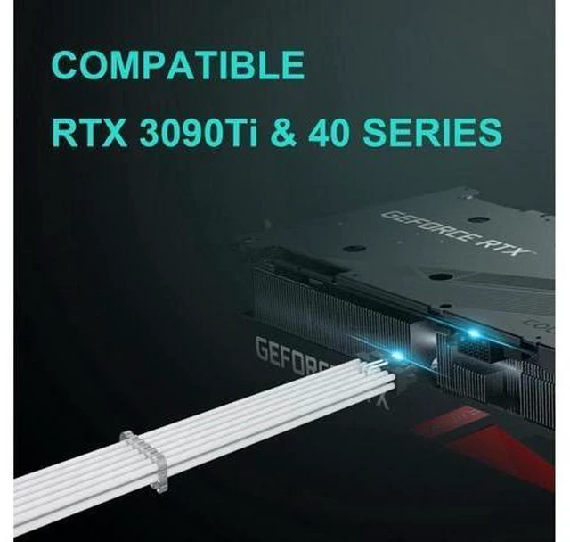 Alt view image 8 of 12 - 16Pin to 3 * 8(6+2) Pin PCIE GPU Cables Sleeved PSU Extension Cable Mini 12+4 Pin Connector Graphics Card Power Supply RTX 3090Ti 16AWG White