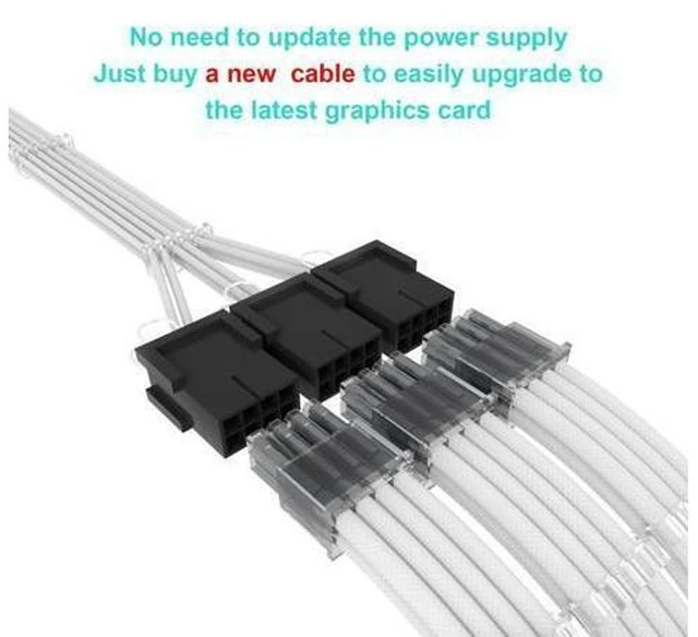 Alt view image 10 of 12 - 16Pin to 3 * 8(6+2) Pin PCIE GPU Cables Sleeved PSU Extension Cable Mini 12+4 Pin Connector Graphics Card Power Supply RTX 3090Ti 16AWG White