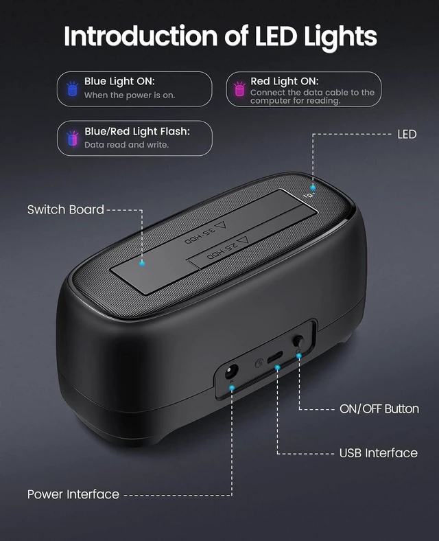 Alt view image 14 of 14 - Hard Drive Docking Station for USB C 2.5/3.5 SSD HDD SATA I II III External Hard Drive Dock 22TB 2 in-1 Type C to USB A Cable (DD18C3)