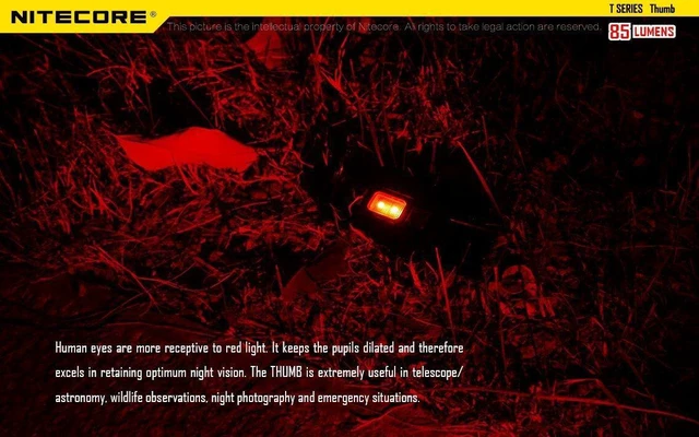 Alt view image 12 of 14 - Thumb 85 Lumens USB Rechargeable White & Red LED Keychain Light - Tiltable Work Light with Clip and a LumenTac USB Charging Cable