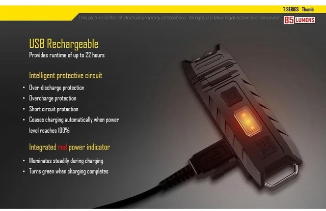 Alt view image 14 of 14 - Thumb 85 Lumens USB Rechargeable White & Red LED Keychain Light - Tiltable Work Light with Clip and a LumenTac USB Charging Cable