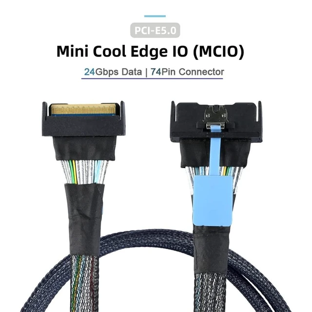 Alt view image 10 of 14 - PCI-E 5.0 Mini Cool Edge IO MCIO STR SFF-8654 PCI-E Slimline SAS 8i 74Pin Male to SFF-8654 SAS 4.0 74Pin Male SFF-8654 Extender Cable 50cm