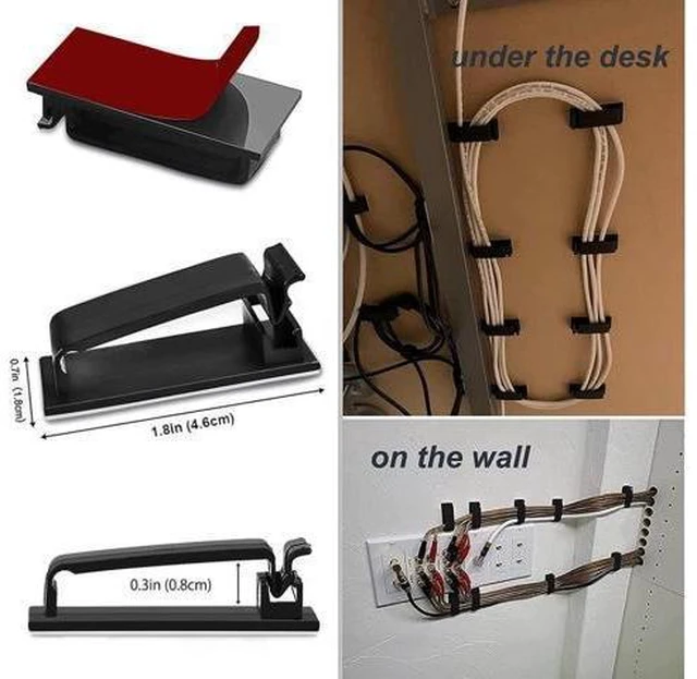 Alt view image 10 of 14 - 50Pcs Self Adhesive Cable Management Clips Cable Organizers Wire Clips Cord Holder for TV PC Ethernet Cable under Desk Home Office Outdoor