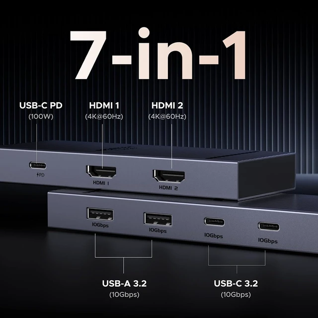 Alt view image 9 of 14 - UGREEN 7 in 1 Docking Station Dual Monitor, USB C Hub Dual 4K@60Hz HDMI Display, 10Gbps USB-A/C Data Ports, 100W PD, Aluminum Revodok Pro Laptop Docking Station for HP, Thinkpad, Dell and More