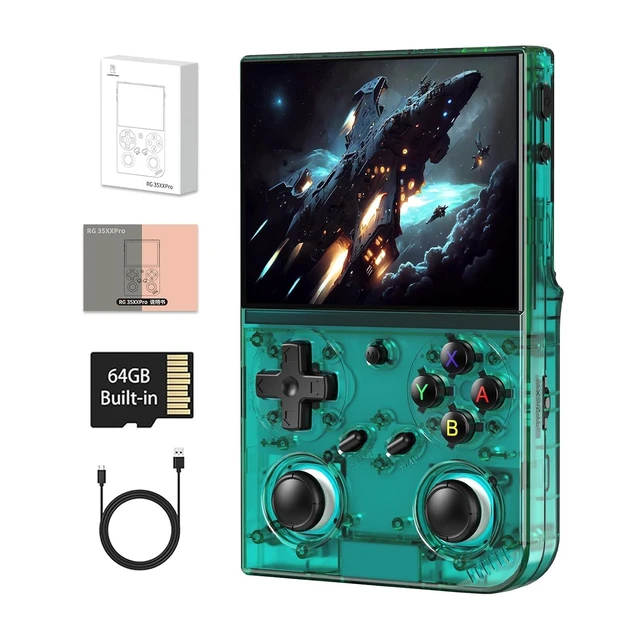 Alt view image 8 of 14 - RG35XX Pro Handheld Game Consoles RG35XXPro Retro Gaming Console with 64GB Card 4353 Games Video Game Console Pocket Arcade Support 30+ Simulators WiFi Bluetooth HD Output Transparent Teal