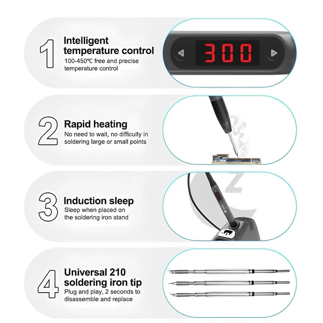 Alt view image 11 of 14 - S210 Pro Smart Portable Soldering Iron 110W Universal C210 TIP Quick BGA Welding Repair Iron Bracket MINI Repair Tool