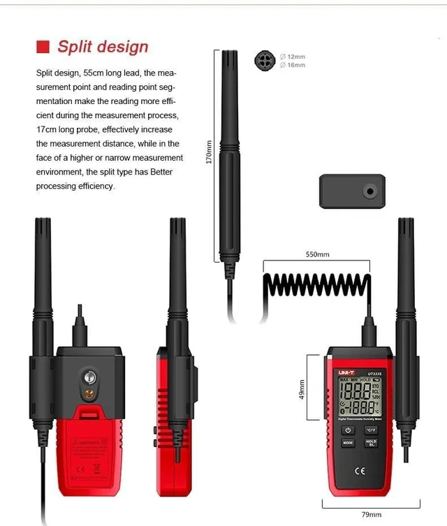 Alt view image 11 of 14 - UT333S Handheld Temperature and Humidity Meter Digital Industrial air Temperature and Humidity Detector(UT333S)