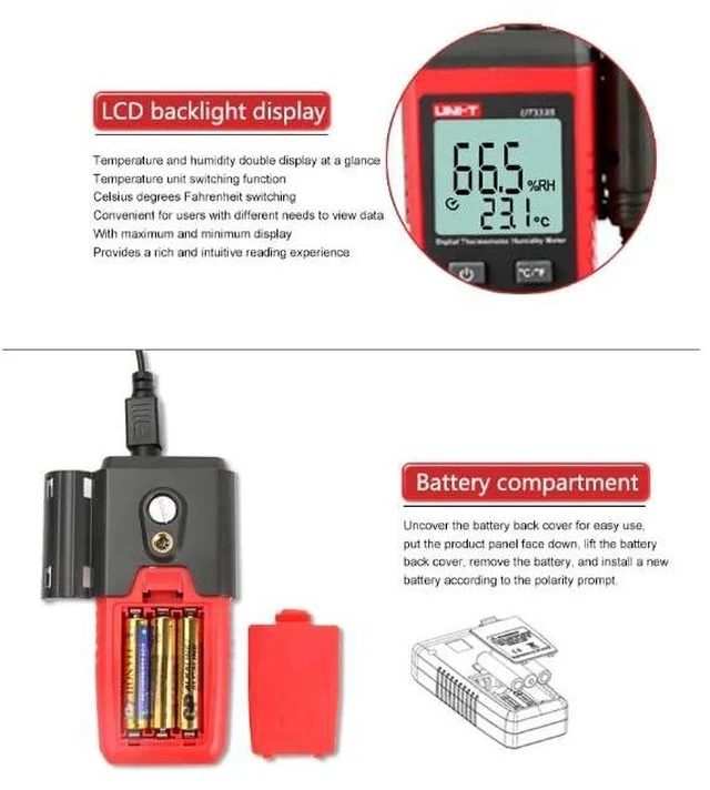 Alt view image 12 of 14 - UT333S Handheld Temperature and Humidity Meter Digital Industrial air Temperature and Humidity Detector(UT333S)
