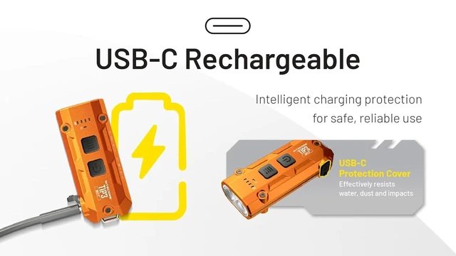 Alt view image 14 of 14 - TIP3 720-Lumen Rechargeable Keychain Flashlight, 3 Color Temperatures EDC Light, USB-C with Pocket Clip (Blue)