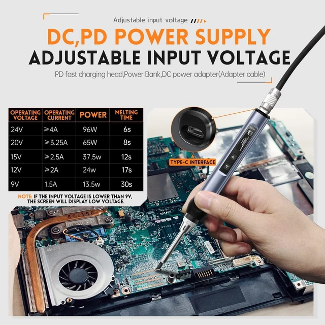 Alt view image 11 of 12 - Soldering Iron Kit, DC/PD(96W/65W) Mini Digital Soldering Iron, 180-780 Fast Heating, 6 Soldering Tips, Digital OLED Screen Display, Auto Sleep (With Power Adapter)