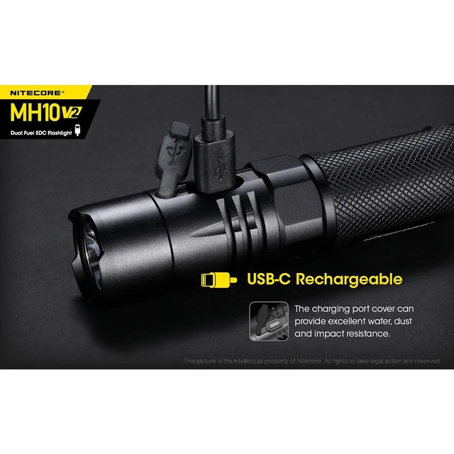 Alt view image 11 of 14 - MH10 v2 Rechargeable Flashlight, 1200 Lumen LED USB-C Fast Charging Side Switch Compact for EDC Pocket Carry with LumenTac Organizer