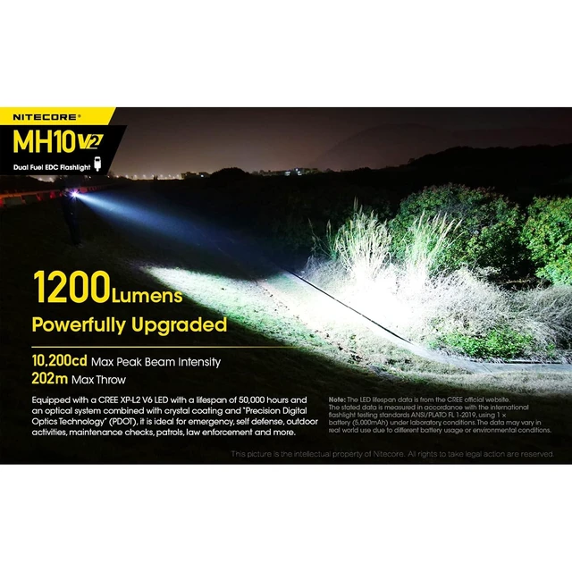 Alt view image 10 of 14 - MH10 v2 Rechargeable Flashlight, 1200 Lumen LED USB-C Fast Charging Side Switch Compact for EDC Pocket Carry with LumenTac Organizer