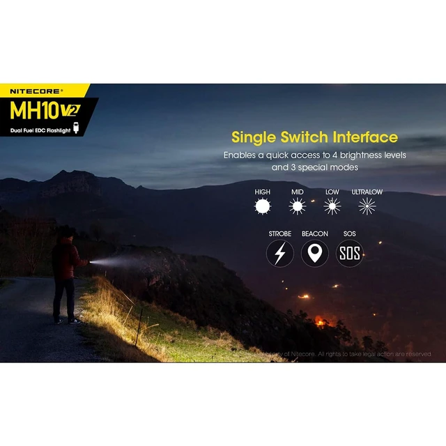 Alt view image 14 of 14 - MH10 v2 Rechargeable Flashlight, 1200 Lumen LED USB-C Fast Charging Side Switch Compact for EDC Pocket Carry with LumenTac Organizer