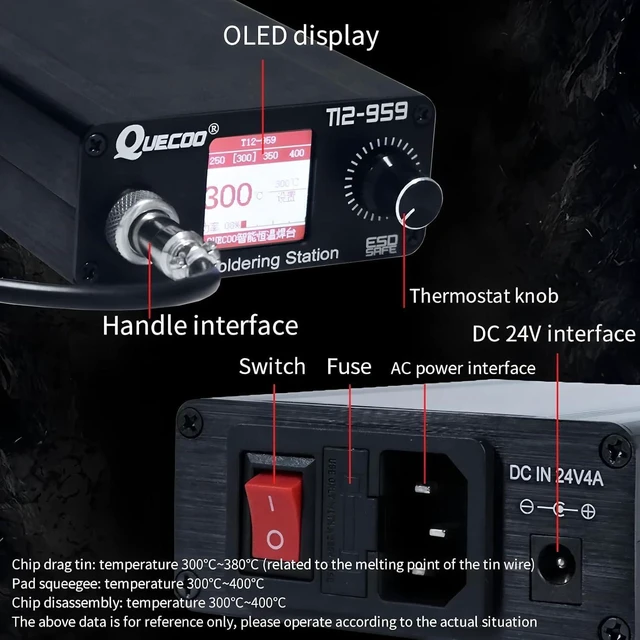 Alt view image 9 of 14 - T12-959 V5.1 Soldering Station Electronic Soldering Iron OLED Bigger Digital Display and 5pin 907 Handle Iron tip(QUECOO T12-959 Kit V)
