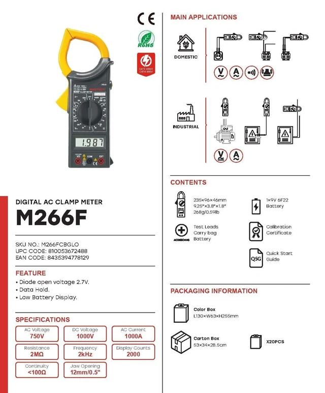Alt view image 9 of 12 - M266 M266C M266F Digital Clamp Meter Current Pliers Voltage Circuit Tester Pincers Multimeter Homeheld Professional Electrical Tool(M266F)