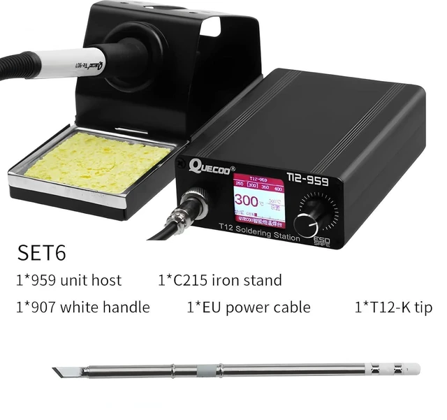 Alt view image 12 of 14 - T12-959 V5.1 Soldering Station Electronic Soldering Iron OLED Bigger Digital Display and 5pin 907 Handle Iron tip(QUECOO T12-959 Kit V)