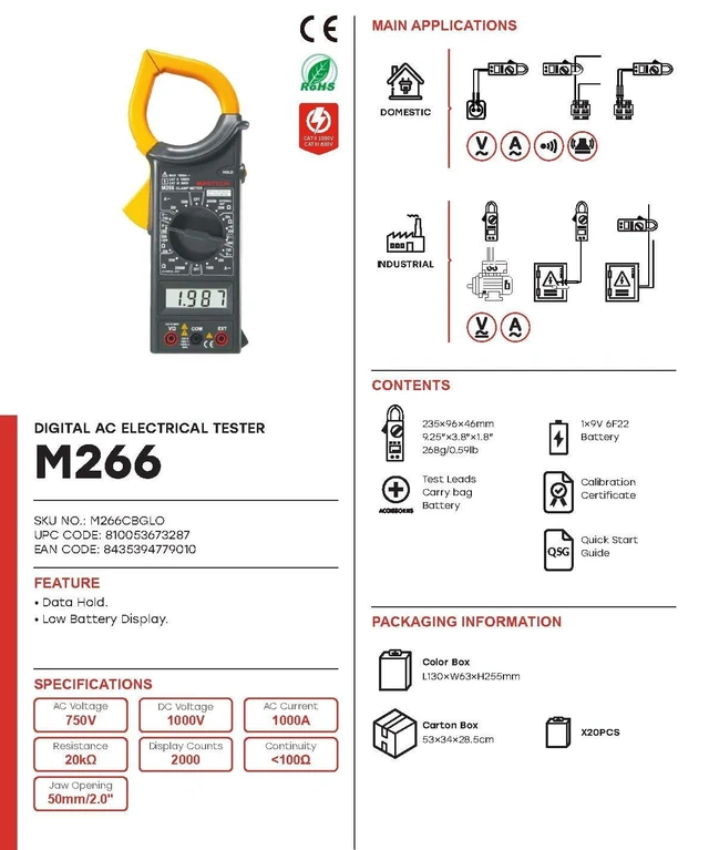 Alt view image 11 of 12 - M266 M266C M266F Digital Clamp Meter Current Pliers Voltage Circuit Tester Pincers Multimeter Homeheld Professional Electrical Tool(M266)