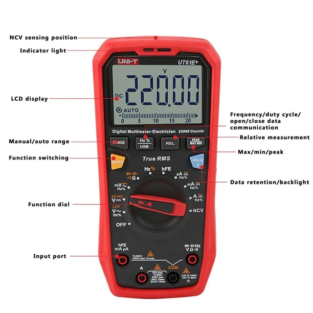 Alt view image 12 of 14 - Multimeter clamp Meter UT61E+ UT61B+ UT61D+ Digital Multimeter 1000V True RMS C/DC Voltage Current Resistance Capacitance Tester(UT61B+)